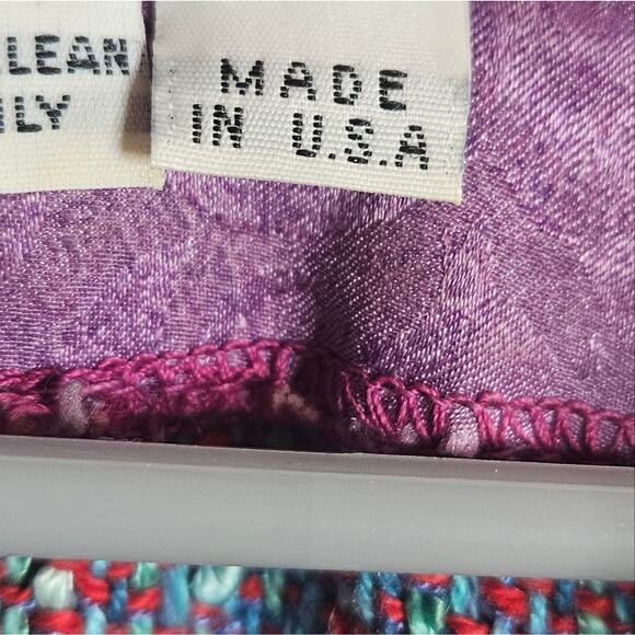 VTG 80s Ron Fritts Colorful Boucle Sweater With Purple Floral Sleeves, sz Large - Picture 8 of 8